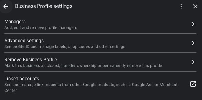 Google Business Profile Settings